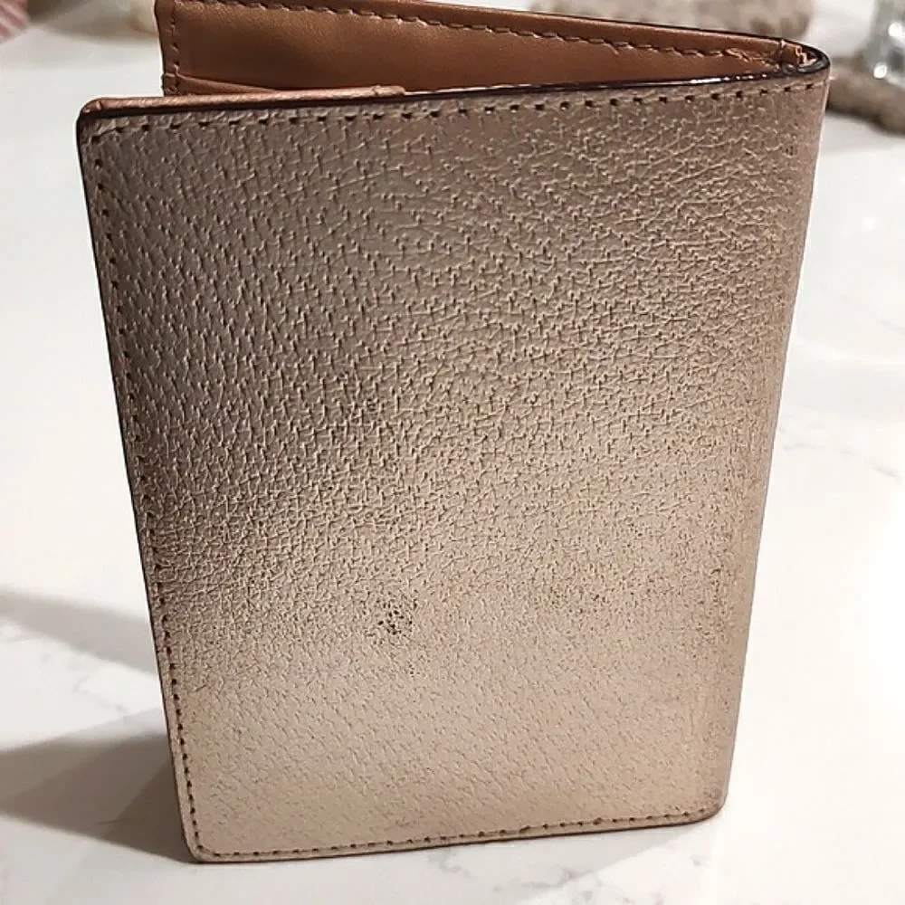 Kate Spade Metallic Rose Gold Leather Passport Holder Card Wallet